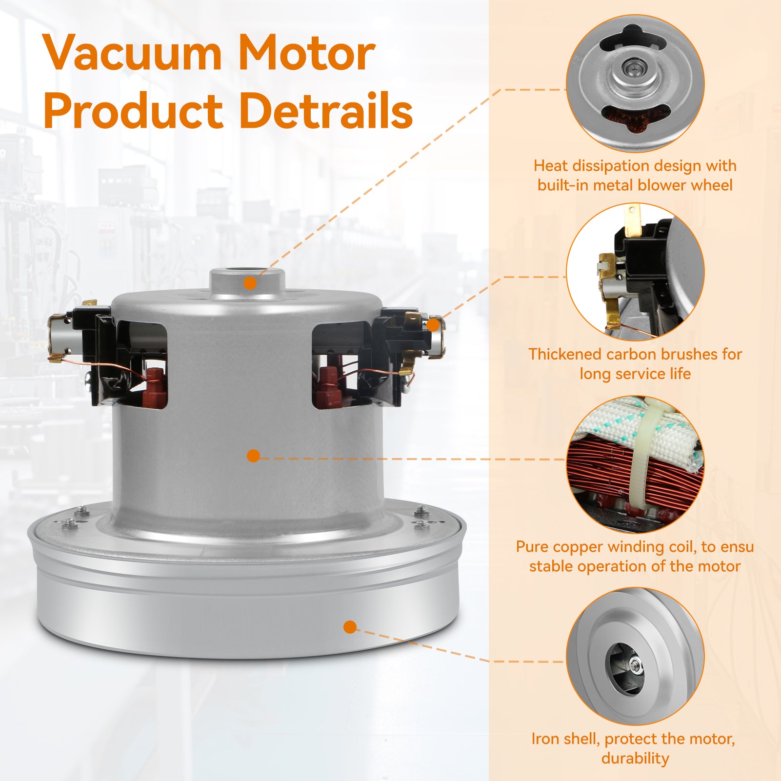 Bulk Purchase Wholesale High Power 1200W 130mm Suction Motor Fit for Philips Midea Vacuum Cleaner Components Manufacturer
