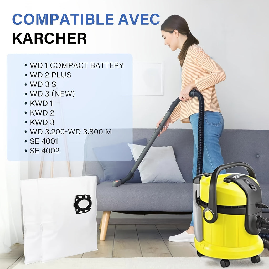 Replacement 12pcs Vacuum Bags and 2pcs Filters Part No 2.863-314.0 for Karchers WD2 Plus WD3 Wd3s KFI 357 SE4001 SE4002 KA 40