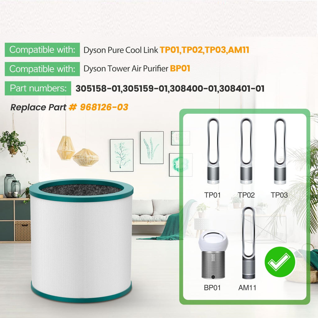 Replacement Air Purifier Filter for Dyson Tower Purifier Pure Cool Link TP01, TP02, TP03, BP01, Compare to Part 968126-03