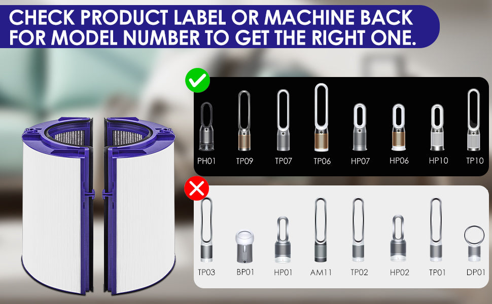 2-in-1 Replacement Filter Compatible with Dyson TP06 HP06 PH02 PH01 PH03 PH04 HP09 TP09 HP07 TP07 TP10 HP10 Air Purifier 360 Combi Glass HEPA + Carbon Pure Cool Hot Humidify Fan, Fit Part #970341-01