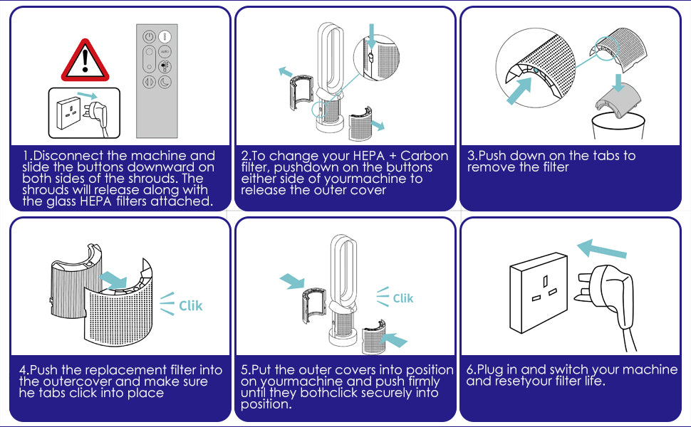 2-in-1 Replacement Filter Compatible with Dyson TP06 HP06 PH02 PH01 PH03 PH04 HP09 TP09 HP07 TP07 TP10 HP10 Air Purifier 360 Combi Glass HEPA + Carbon Pure Cool Hot Humidify Fan, Fit Part #970341-01