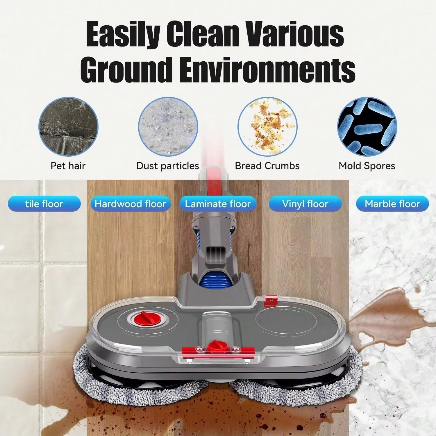 Electric Wet & Dry Mop Cleaning Head Mop Floor Head Brush Fit for Dysons V7 V8 V10 V11 V12 V15 Slim Wireless Vacuum Cleaner