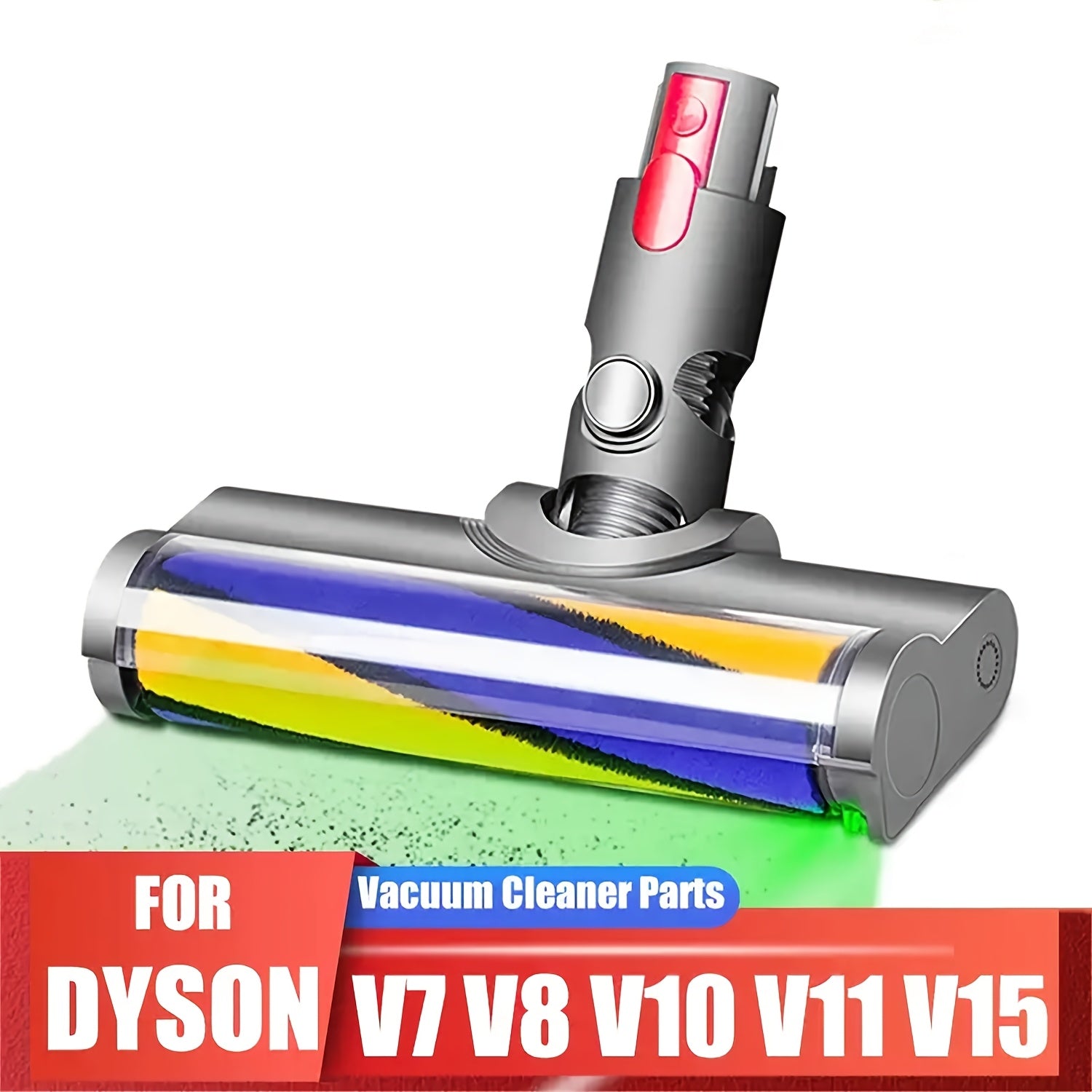 Green LED Soft Roller Clean Head for Dyson V7 V8 V10 V11 V15, Vacuum Cleaner Parts Ideal for Smooth Hard Floors