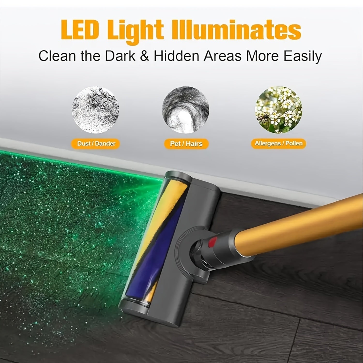 Vacuum Additions Featuring a Dust Detection Green Light Compatible with Dyson V7 V8 V10 V11 V15 Cordless Models for Hard Floors