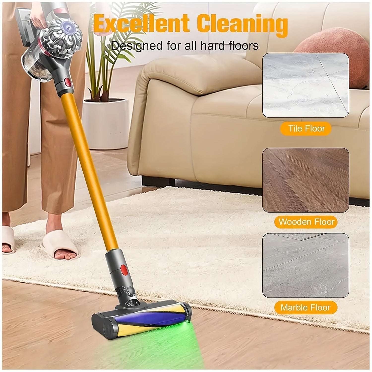 Vacuum Additions Featuring a Dust Detection Green Light Compatible with Dyson V7 V8 V10 V11 V15 Cordless Models for Hard Floors
