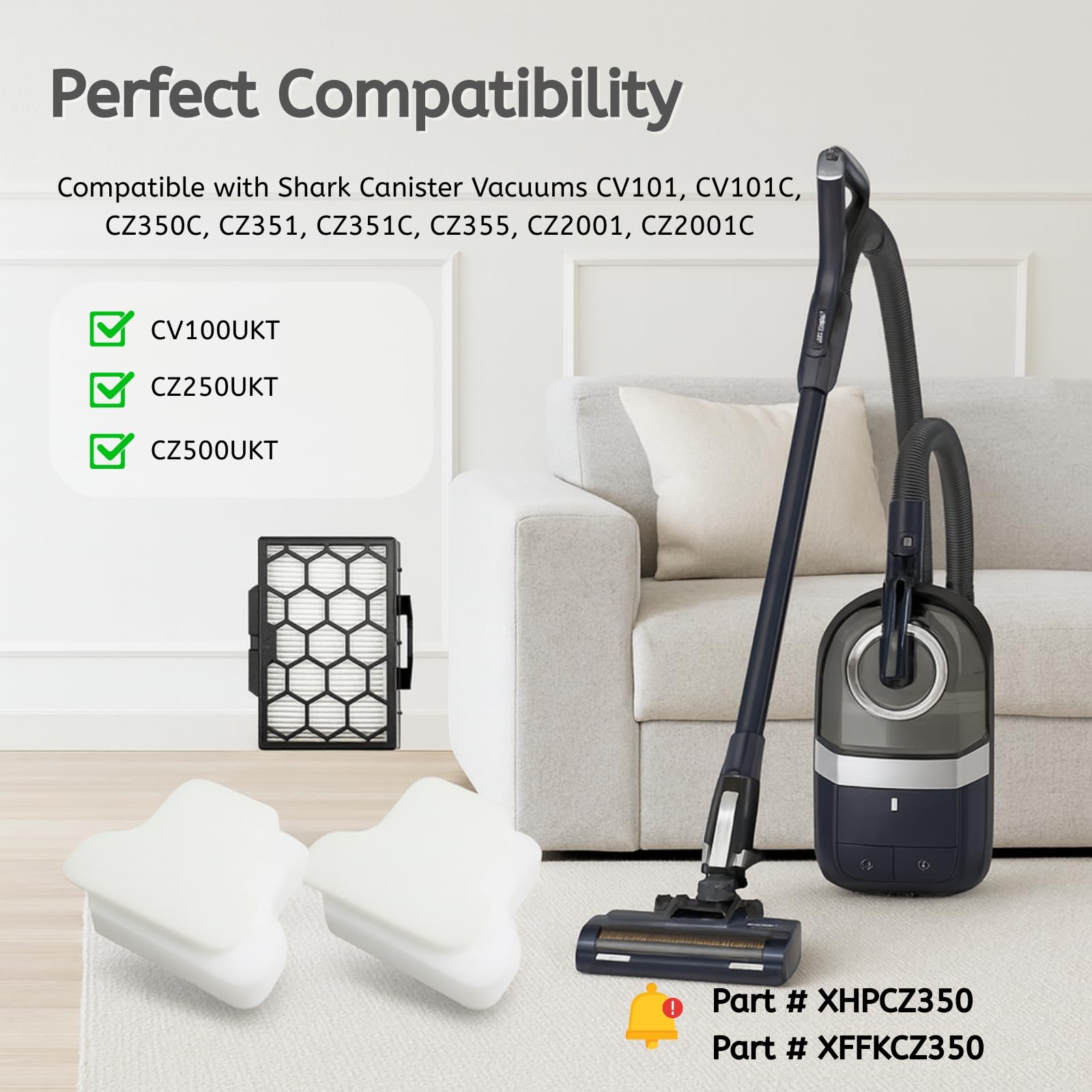HEPA and Pre Motor Filter Replacement Parts Compatible with Shark CV100 CZ250 CZ500 Vacuum Cleaner