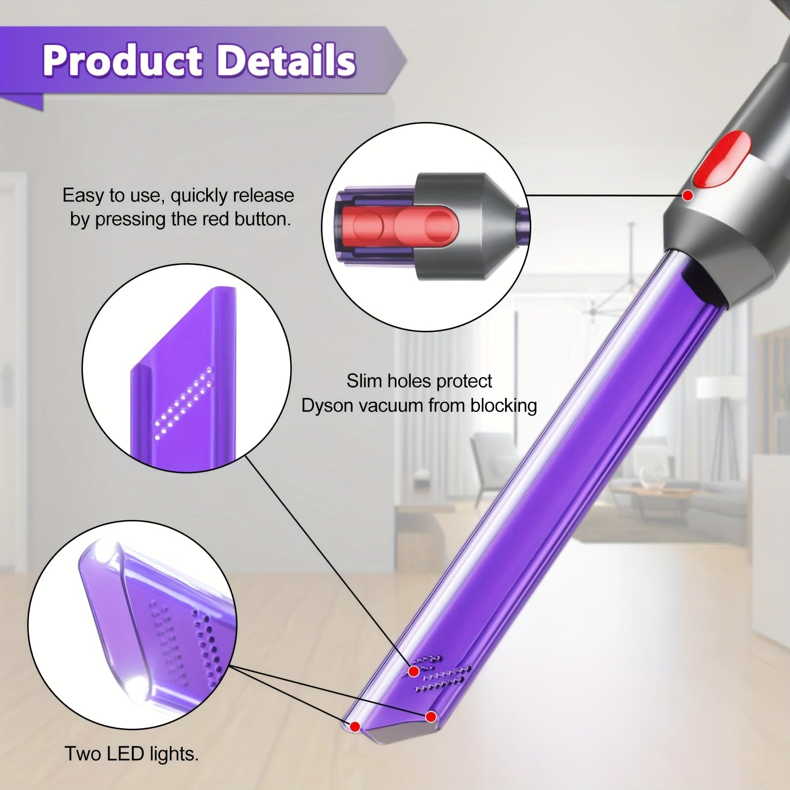 LED Light Pipe Crevice Tool Suction Crevice Head for Dyson V7 V8 V10 V11 V15 Vacuum Cleaner Replacement Parts