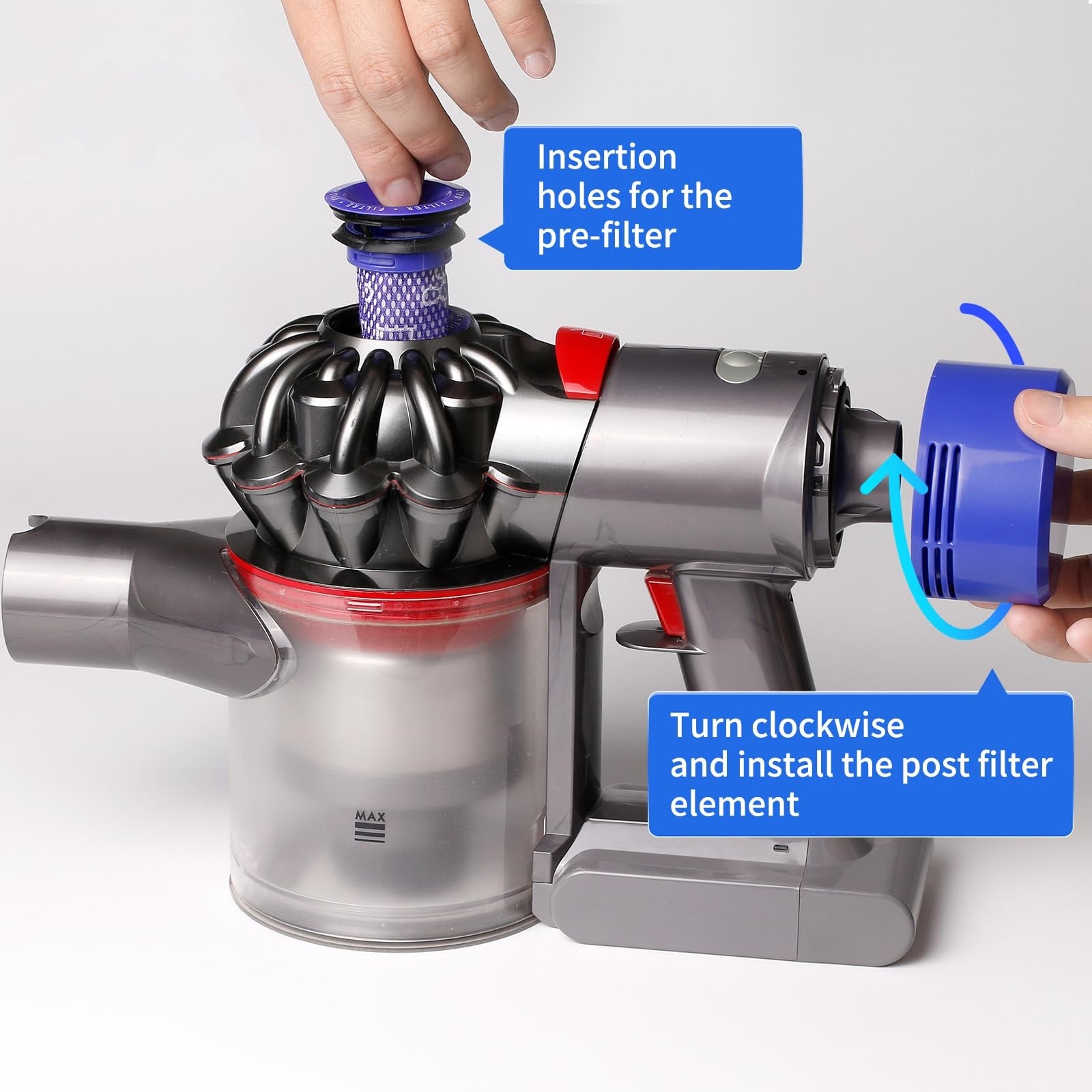 Vacuum Filter Replacement Kit Fit for Dyson V7, V8 Animal and V8 Absolute Cordless Vacuum, Post Filter, Pre Filter, Replaces Part # 965661-01 & 967478-01