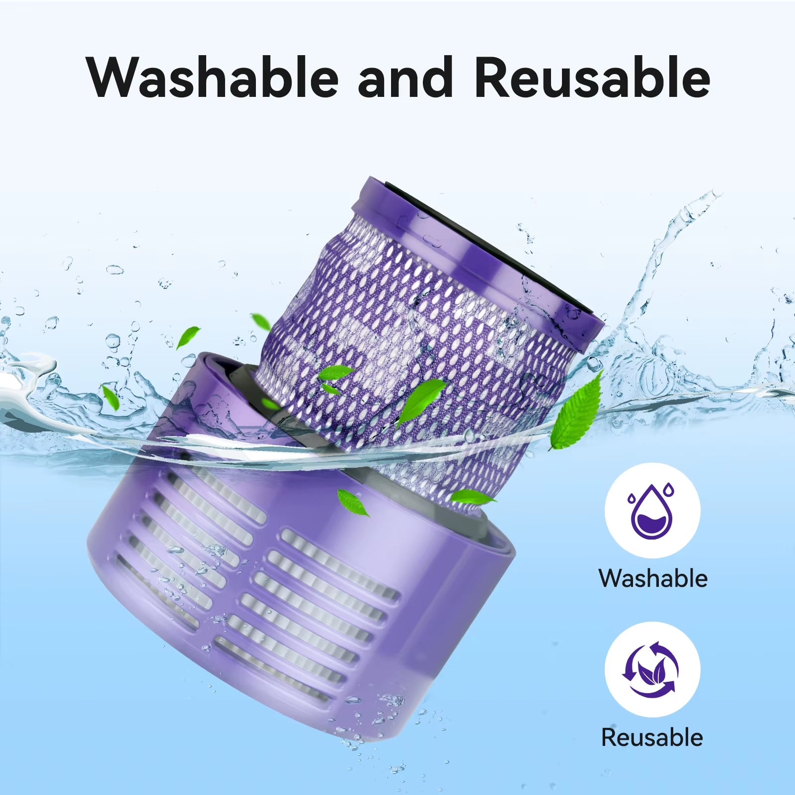 3 PACK HEPA Replacement V10 Filters Compatible with V10 Cyclone series, V10 Absolute, V10 Animal, V10 Total Clean, V10 Motorhead, SV12, Part No. 969082-01, Washable and Reusable