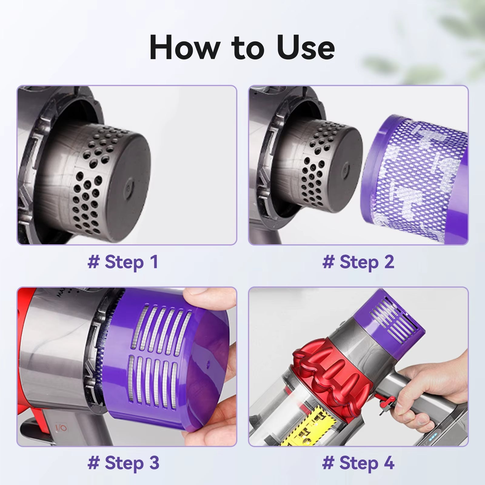 3 PACK HEPA Replacement V10 Filters Compatible with V10 Cyclone series, V10 Absolute, V10 Animal, V10 Total Clean, V10 Motorhead, SV12, Part No. 969082-01, Washable and Reusable