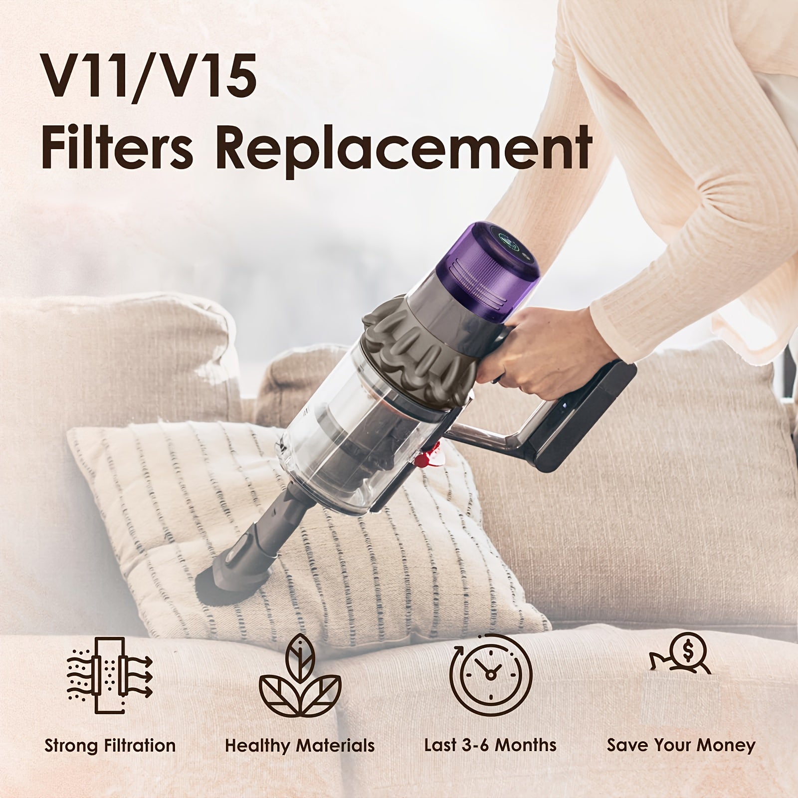 3 Pack Vacuum Filters Replacement Parts | Compatible with Dyson V11 Origin V11 Torque Drive V11 Animal V11 Complete V11 Extra V15 Detect V15s Detect Submarine Vacuums, Material: ABS, Compare to Part 970013-02