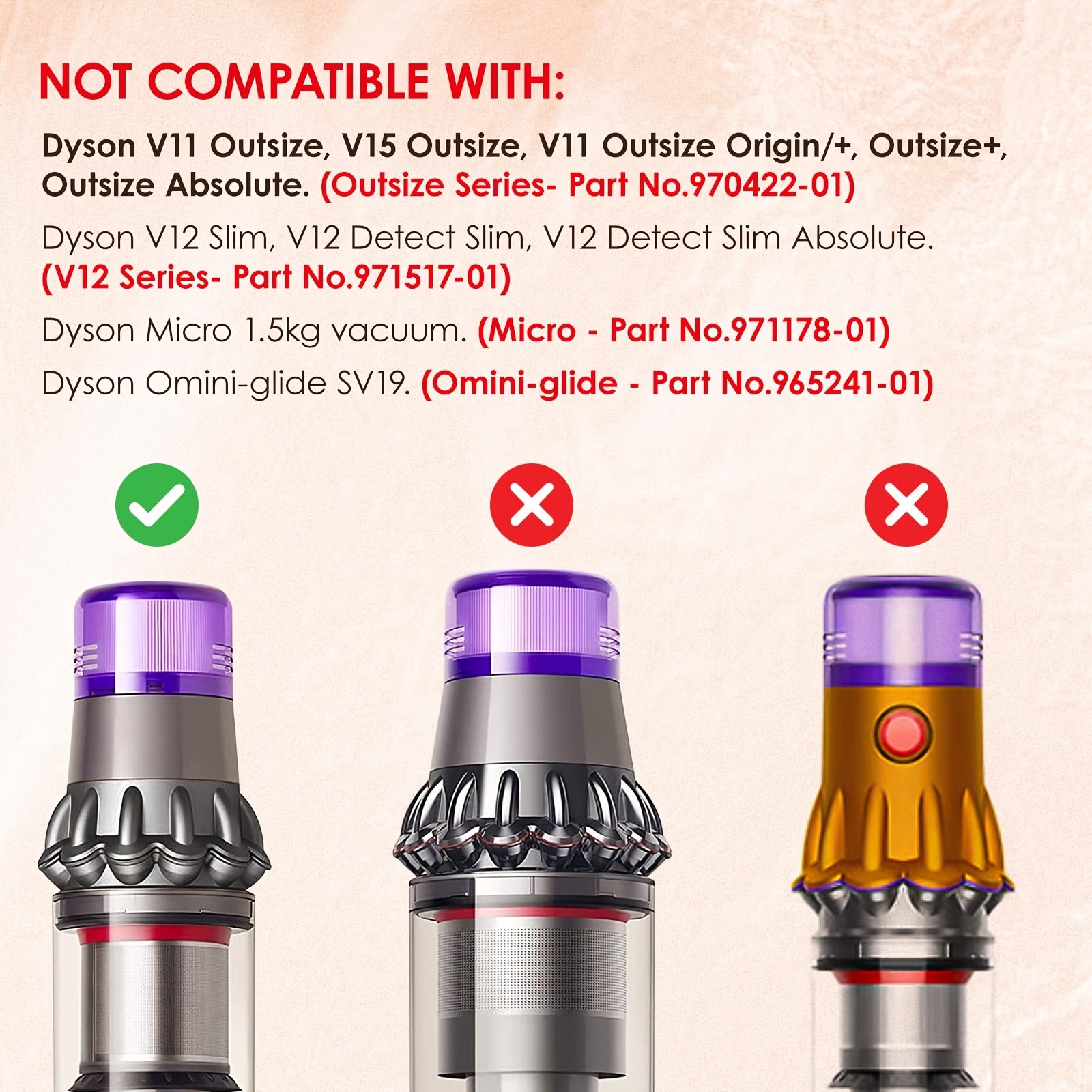 3 Pack Vacuum Filters Replacement Parts | Compatible with Dyson V11 Origin V11 Torque Drive V11 Animal V11 Complete V11 Extra V15 Detect V15s Detect Submarine Vacuums, Material: ABS, Compare to Part 970013-02