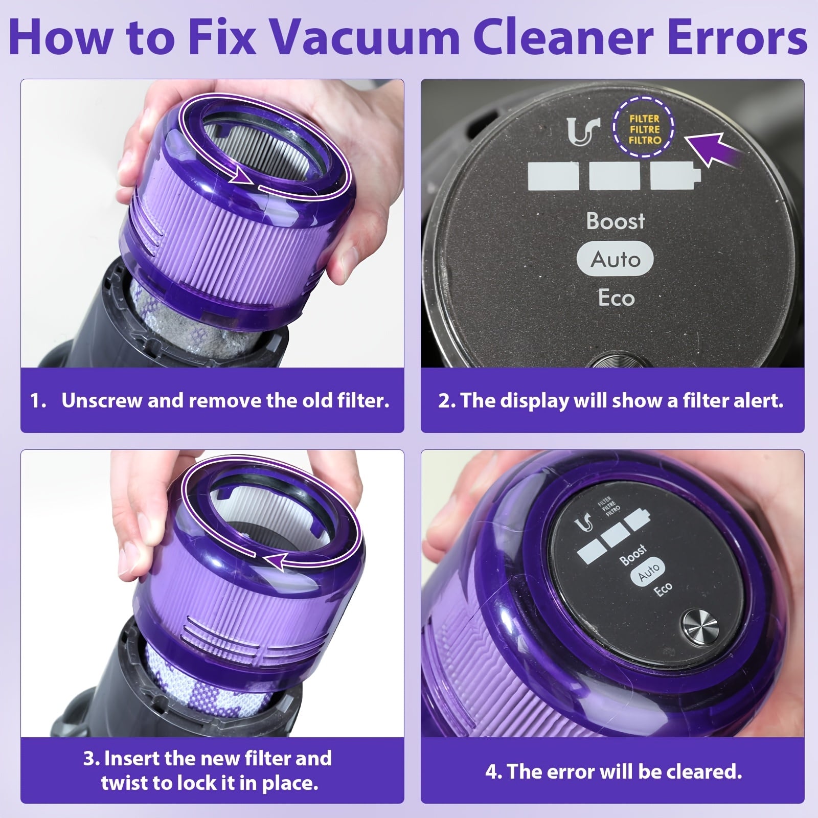 3 Pack Vacuum Filters Replacement Parts | Compatible with Dyson V11 Origin V11 Torque Drive V11 Animal V11 Complete V11 Extra V15 Detect V15s Detect Submarine Vacuums, Material: ABS, Compare to Part 970013-02