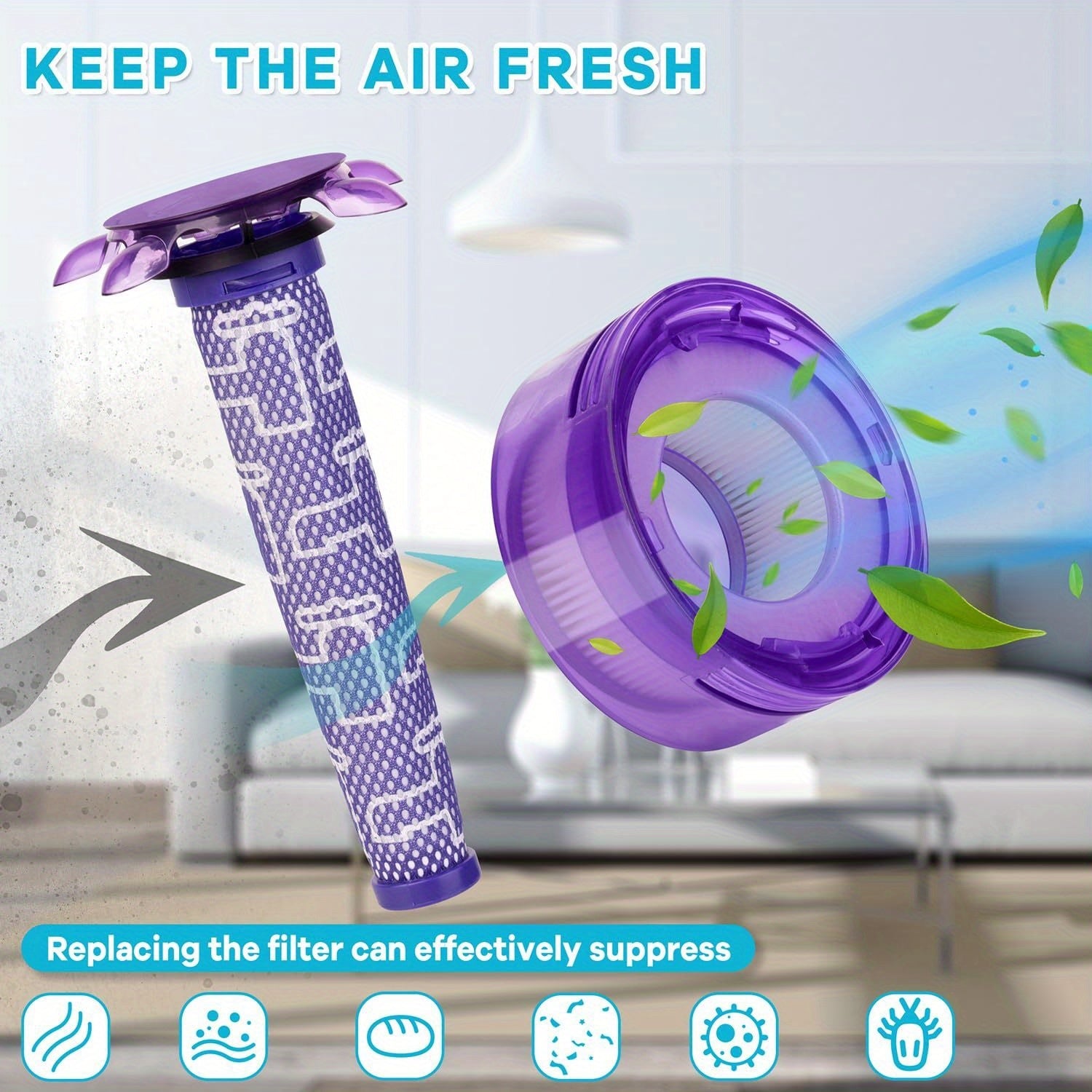 Upgraded V7 V8 Replacement Filter for New Version V7 V8 Cordless Vacuum, V8 Animal Extra SV25, SV37, SV10, V8 FOCUS Mattress, Replace Part #965661-05 & 967478-05