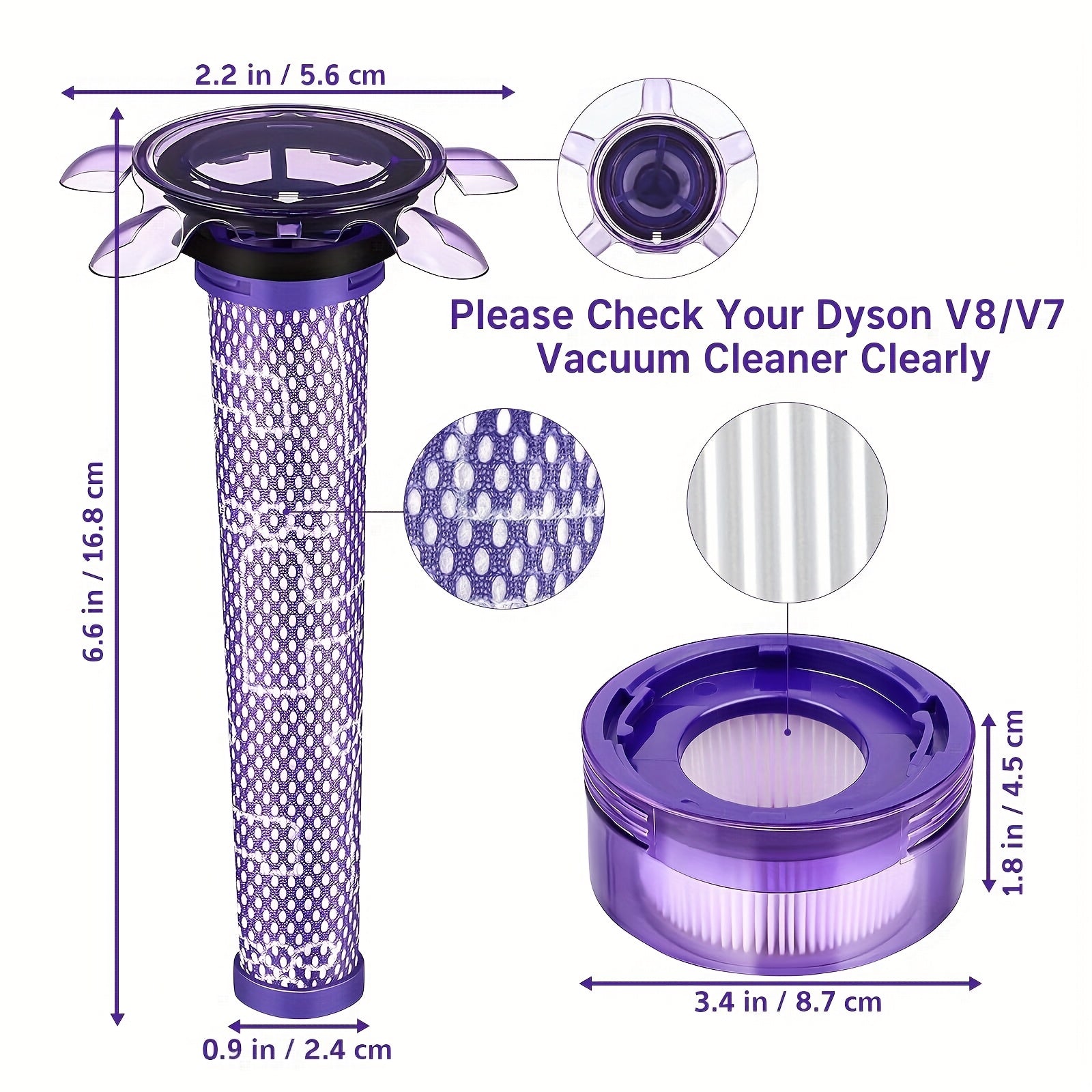 Upgraded V7 V8 Replacement Filter for New Version V7 V8 Cordless Vacuum, V8 Animal Extra SV25, SV37, SV10, V8 FOCUS Mattress, Replace Part #965661-05 & 967478-05