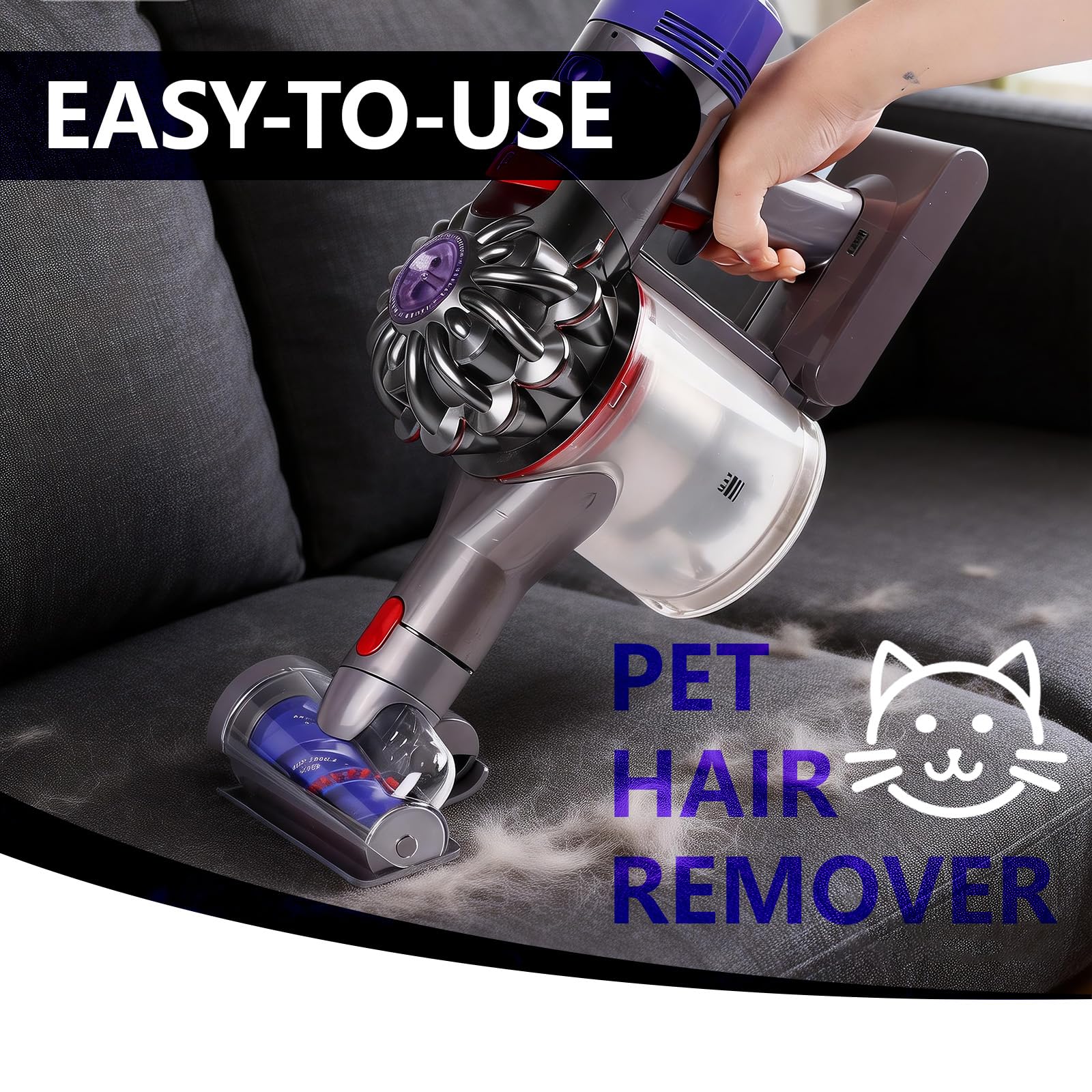 Mini Motorized Brush Head Compatible with Dyson V7 V8 V10 V11 V15 Vacuum Cleaners - Pet Hair Removal Vacuum Attachment - Hair Screw Tool for Carpeted Stairs, Couch/Sofa Cushions, Car Carpet