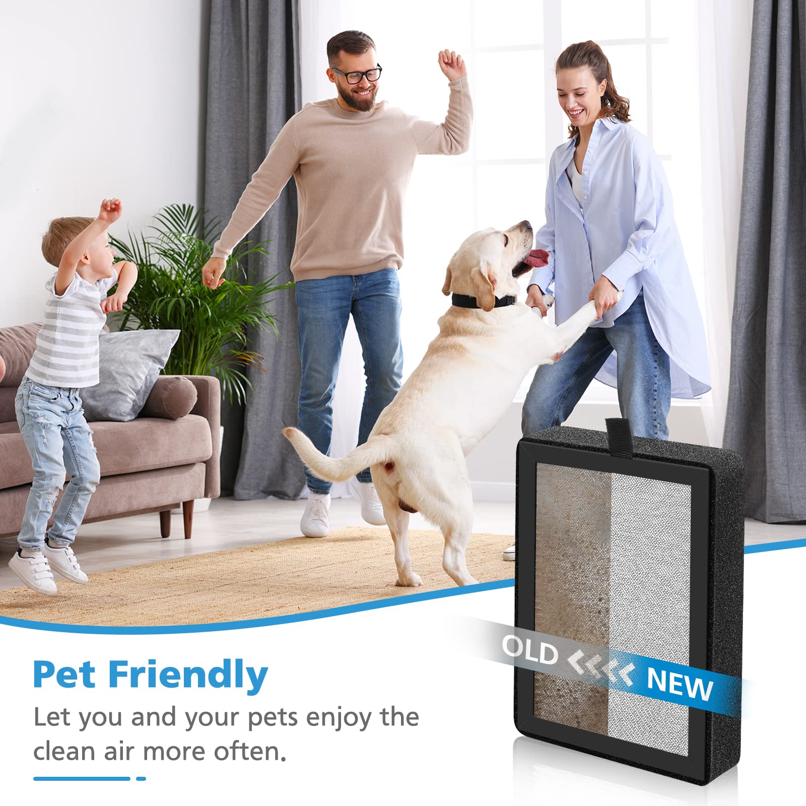 4 Pack LV-H128 Replacement Filter Compatible with LEVOIT LV-H128 / PUURVSAS (HM669A) / ROVACS (RV60) Air Purifiers, 3-IN-1 Filter for LV-H128-RF Replacement Filter