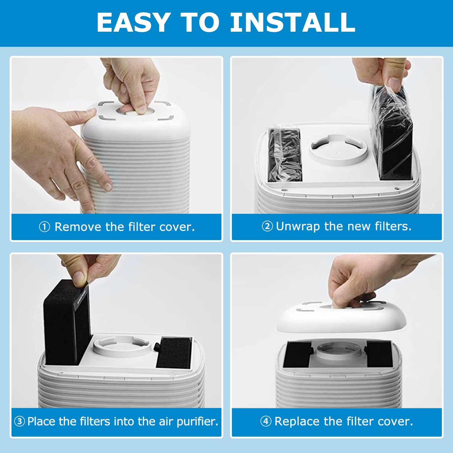 4 Pack LV-H128 Replacement Filter Compatible with LEVOIT LV-H128 / PUURVSAS (HM669A) / ROVACS (RV60) Air Purifiers, 3-IN-1 Filter for LV-H128-RF Replacement Filter