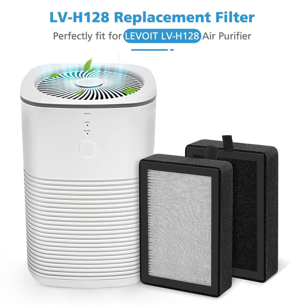 4 Pack LV-H128 Replacement Filter Compatible with LEVOIT LV-H128 / PUURVSAS (HM669A) / ROVACS (RV60) Air Purifiers, 3-IN-1 Filter for LV-H128-RF Replacement Filter