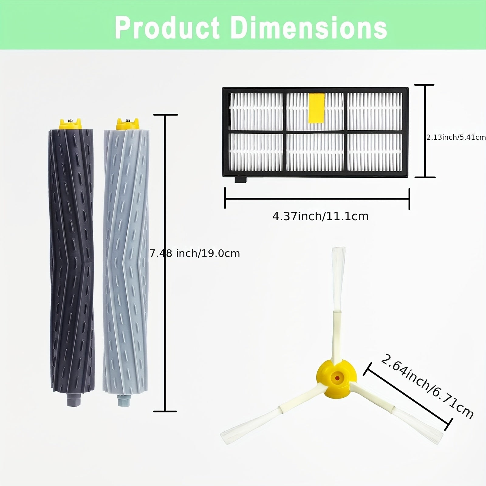 Main Side Brush Hepa Filter Replacement Parts Compatible for IRobots Roombas 850 860 861 864 866 870 880 890 891 960 961 980 981