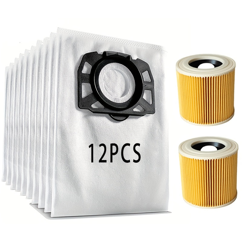 Replacement 12pcs Vacuum Bags and 2pcs Filters Part No 2.863-314.0 for Karchers WD2 Plus WD3 Wd3s KFI 357 SE4001 SE4002 KA 40