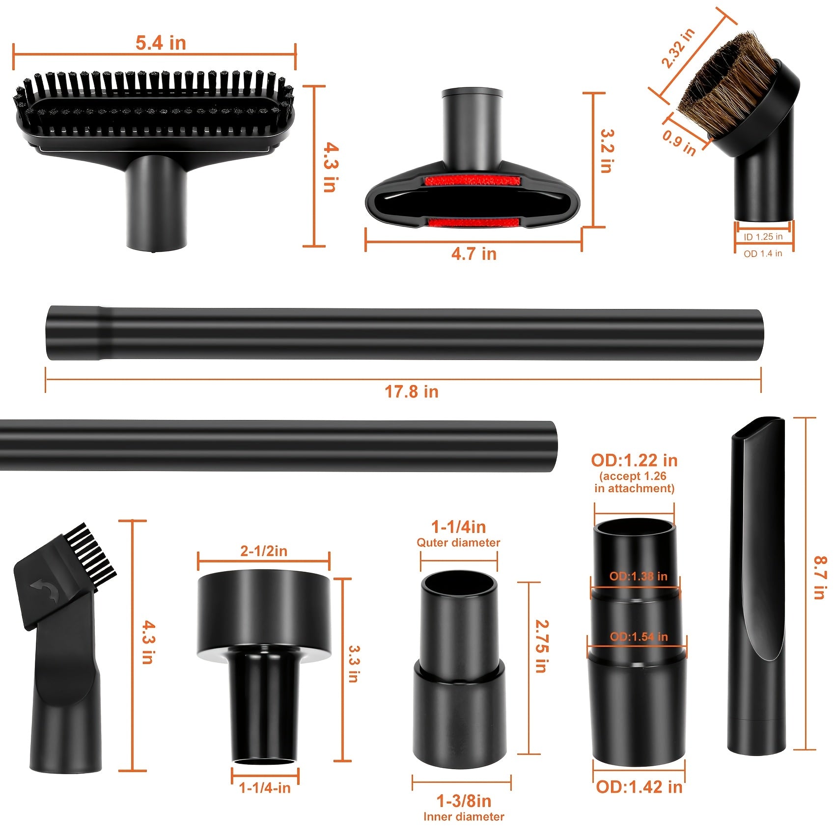 2 1/2"", 1 1/4"", and 1 7/8"" Sizes Universal Extension Wand Hose Adapter Vacuum Cleaner Accessory Fit for Wet and Dry Vacuums