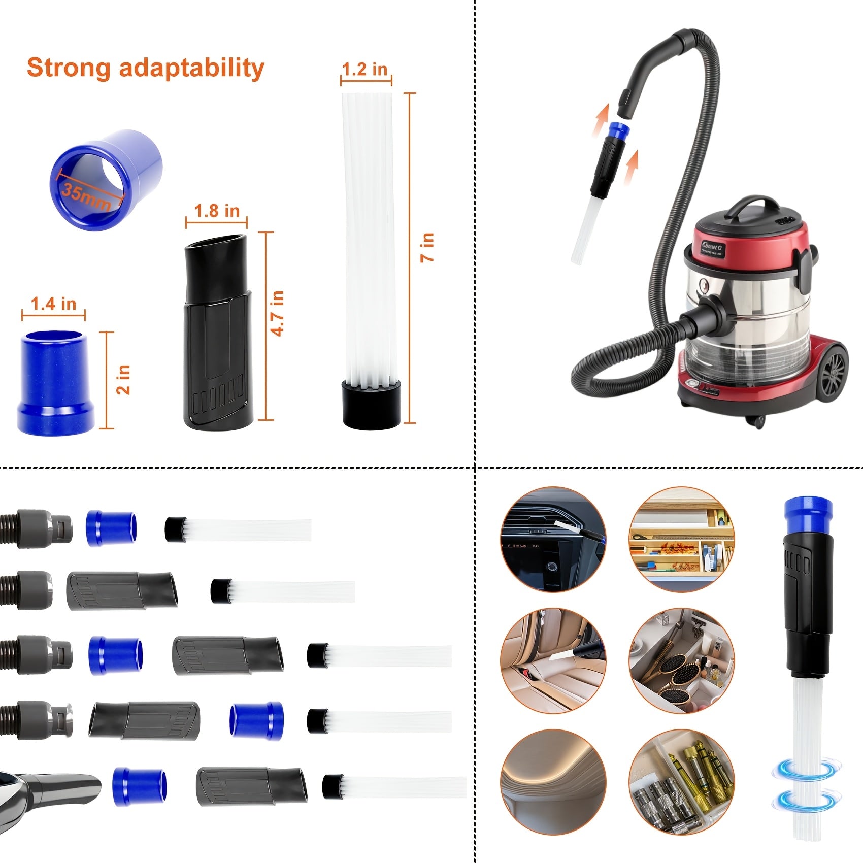 2 1/2"", 1 1/4"", and 1 7/8"" Sizes Universal Extension Wand Hose Adapter Vacuum Cleaner Accessory Fit for Wet and Dry Vacuums