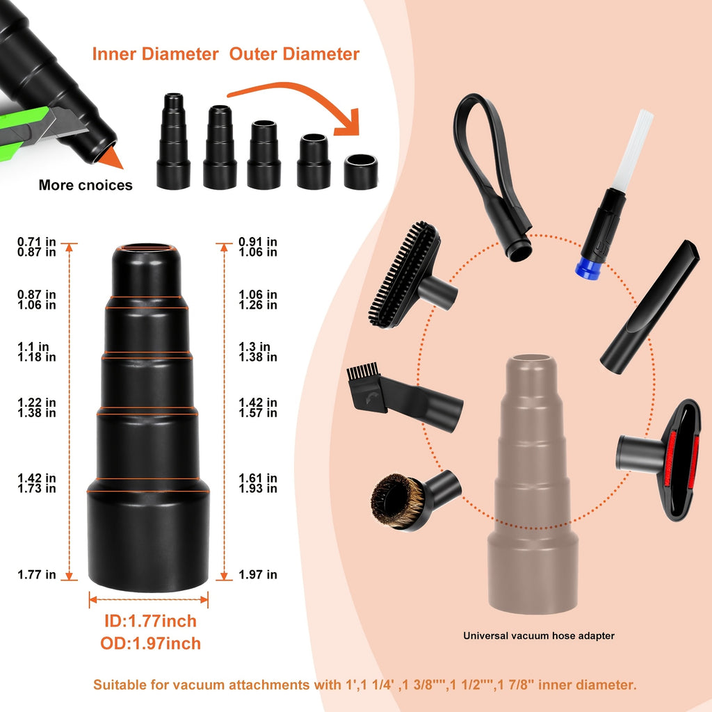 2 1/2"", 1 1/4"", and 1 7/8"" Sizes Universal Extension Wand Hose Adapter Vacuum Cleaner Accessory Fit for Wet and Dry Vacuums
